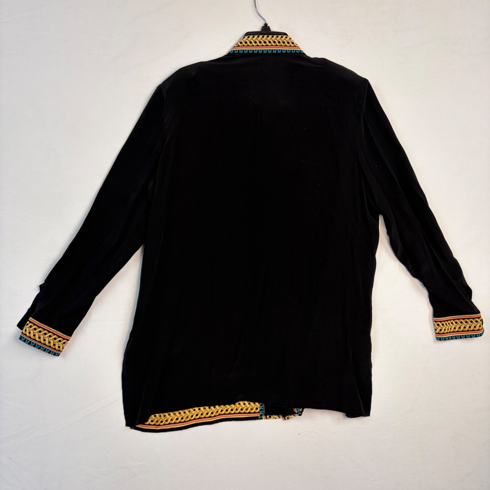 Diane Gilman Silk Sequin Button Down Shirt Black Gold Jewel Print Womens Large - Picture 7 of 8